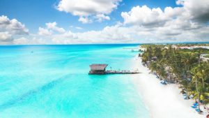 aerial view of an amazing tropical caribbean beach in La Romana, Dominican Republic